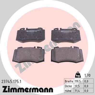 Zimmermann 23745.175.1 - Тормозные колодки, дисковые, комплект parts5.com