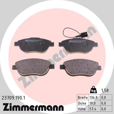 Zimmermann 23709.190.1 - Тормозные колодки, дисковые, комплект parts5.com