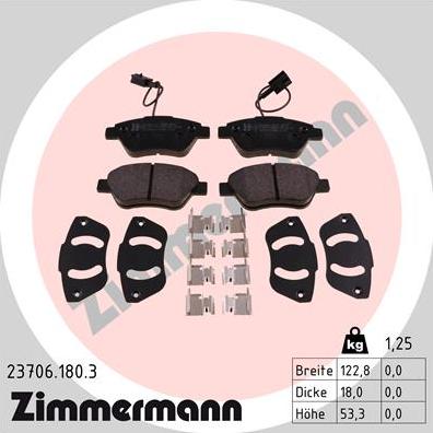 Zimmermann 23706.180.3 - Тормозные колодки, дисковые, комплект parts5.com