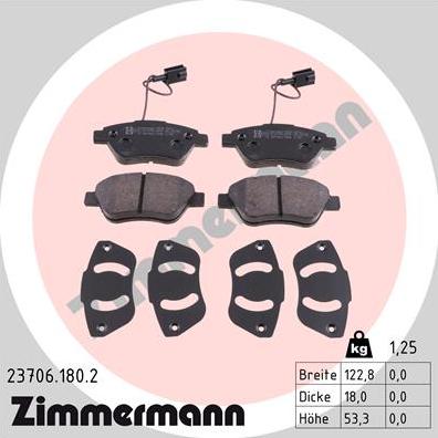 Zimmermann 23706.180.2 - Тормозные колодки, дисковые, комплект parts5.com