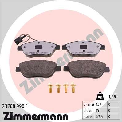 Zimmermann 23708.990.1 - Тормозные колодки, дисковые, комплект parts5.com