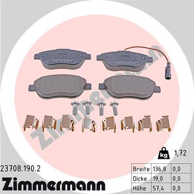 Zimmermann 23708.190.2 - Тормозные колодки, дисковые, комплект parts5.com