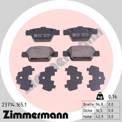 Zimmermann 23714.165.1 - Тормозные колодки, дисковые, комплект parts5.com