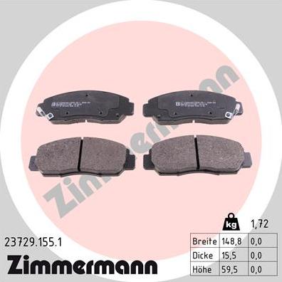 Zimmermann 23729.155.1 - Тормозные колодки, дисковые, комплект parts5.com