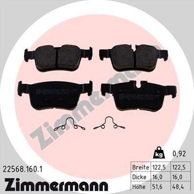 Zimmermann 22568.160.1 - Тормозные колодки, дисковые, комплект parts5.com