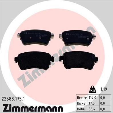 Zimmermann 22588.175.1 - Тормозные колодки, дисковые, комплект parts5.com