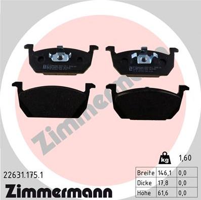 Zimmermann 22631.175.1 - Тормозные колодки, дисковые, комплект parts5.com