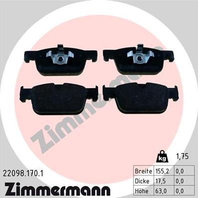 Zimmermann 22098.170.1 - Тормозные колодки, дисковые, комплект parts5.com