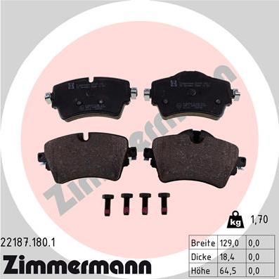 Zimmermann 22187.180.1 - Тормозные колодки, дисковые, комплект parts5.com