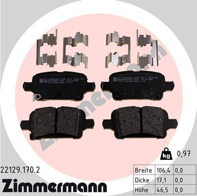 Zimmermann 22129.170.2 - Тормозные колодки, дисковые, комплект parts5.com