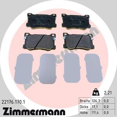 Zimmermann 22176.170.1 - Тормозные колодки, дисковые, комплект parts5.com