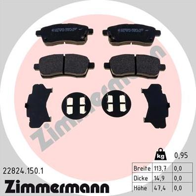 Zimmermann 22824.150.1 - Тормозные колодки, дисковые, комплект parts5.com