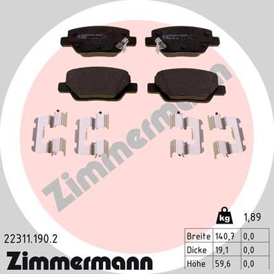 Zimmermann 22311.190.2 - Тормозные колодки, дисковые, комплект parts5.com