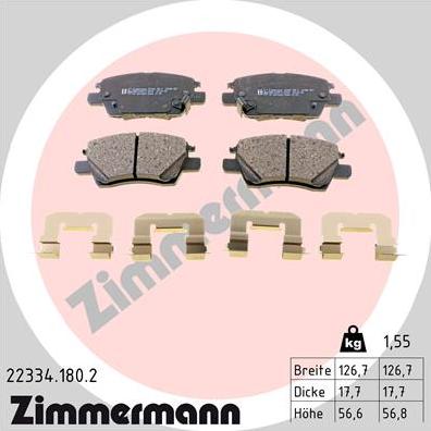 Zimmermann 22334.180.2 - Тормозные колодки, дисковые, комплект parts5.com