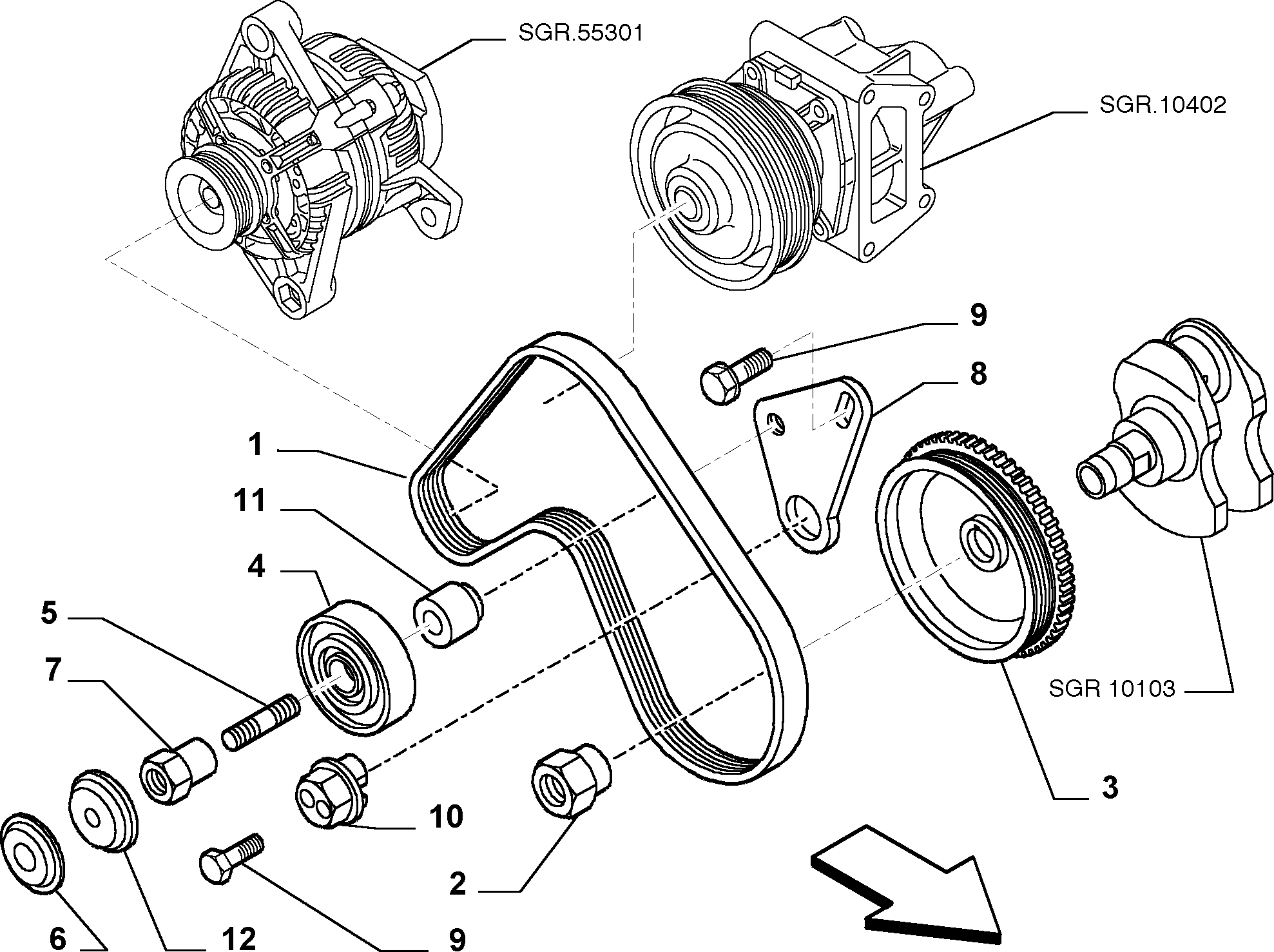 Lancia 46537101 - Deflection / Guide Pulley, v-ribbed belt parts5.com