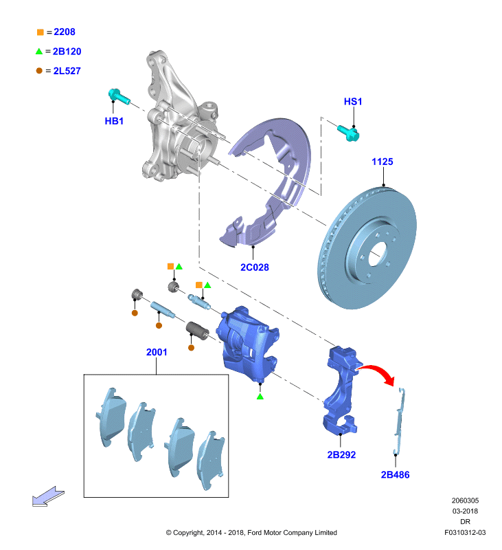 FORD USA 1884555 - Тормозные колодки, дисковые, комплект parts5.com