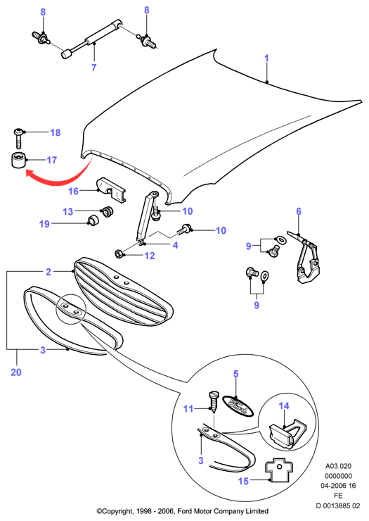 FORD 7245797 - Газовая пружина, капот parts5.com