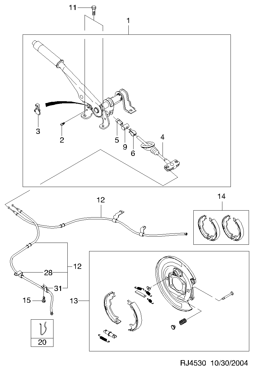 DAEWOO 96496764 - Juego de zapatas de frenos, freno de estacionamiento parts5.com