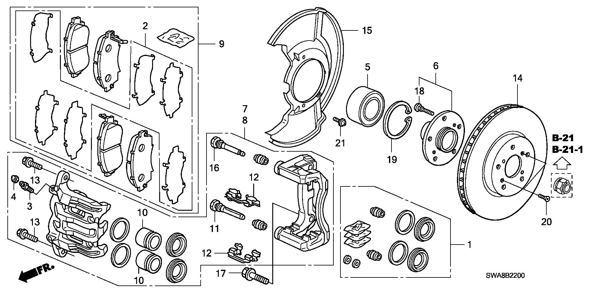 ACURA 45022SHJA50 - Тормозные колодки, дисковые, комплект parts5.com