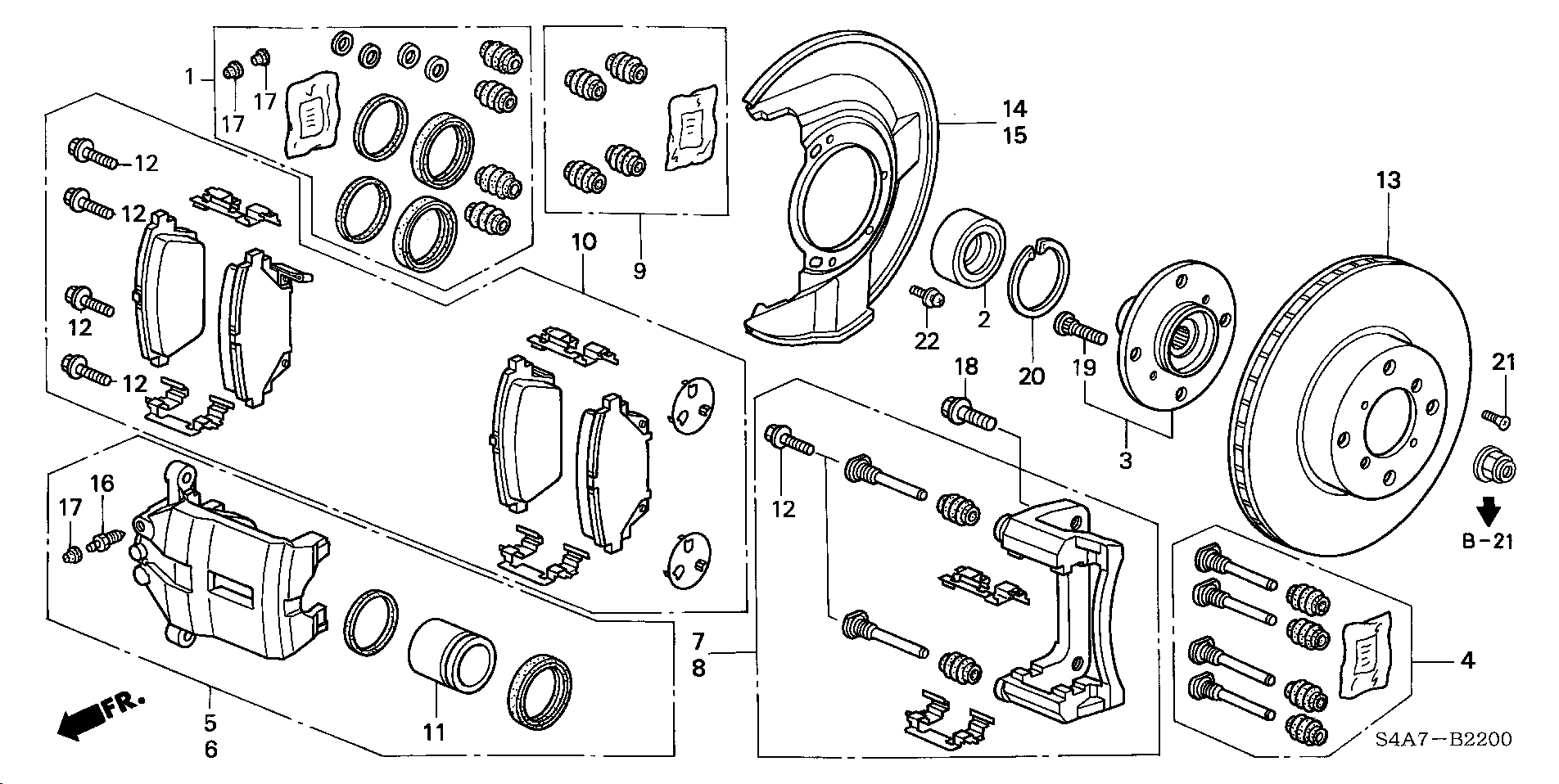 Honda 45022-S1A-E63 - Тормозные колодки, дисковые, комплект parts5.com