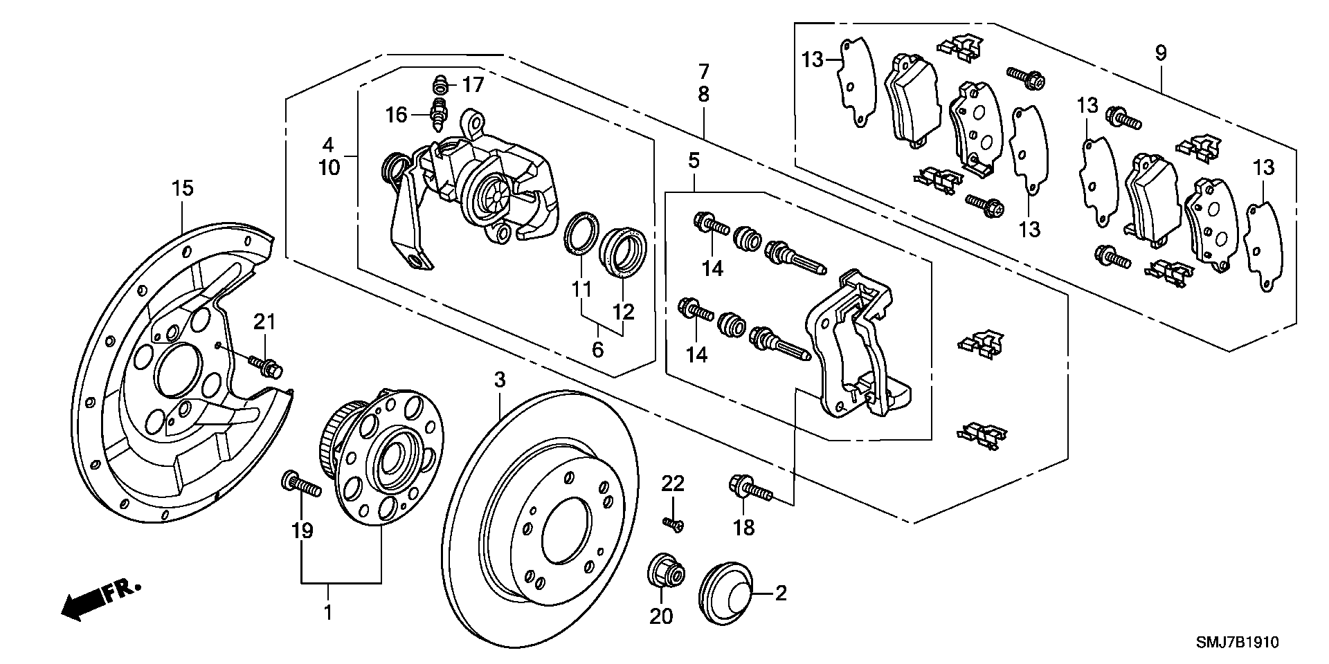 Honda 43224SMGE01 - Тормозные колодки, дисковые, комплект parts5.com