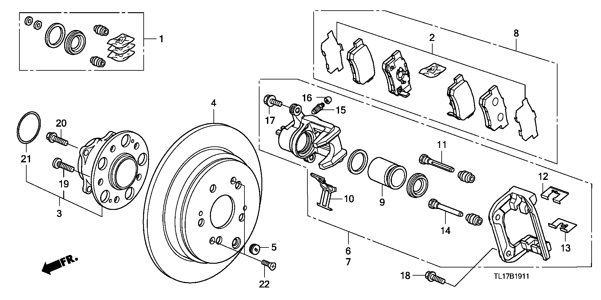 Honda 43022TL0G51 - Тормозные колодки, дисковые, комплект parts5.com