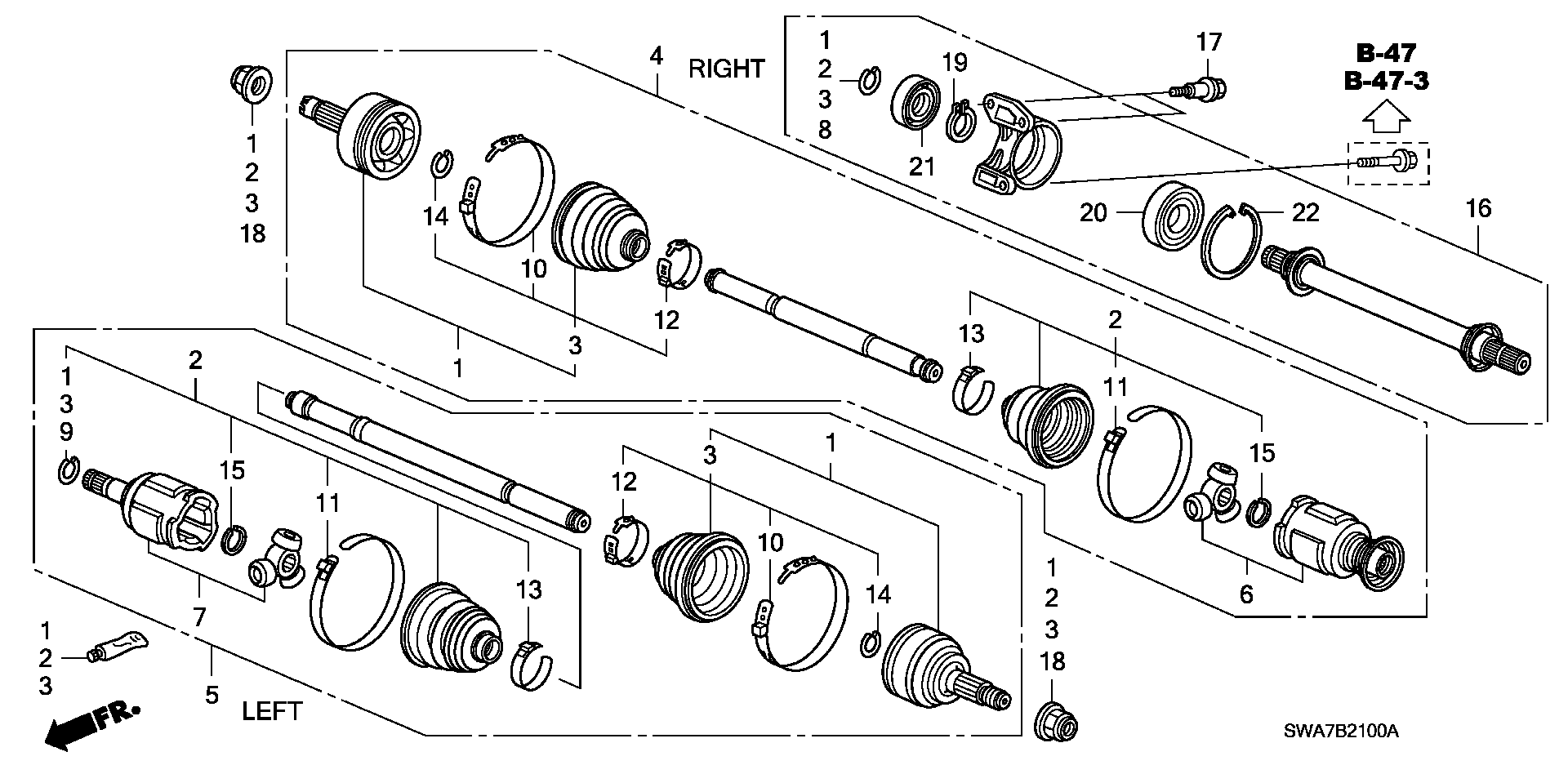 Honda 44014-SWE-T00 - Шарнирный комплект, ШРУС, приводной вал parts5.com