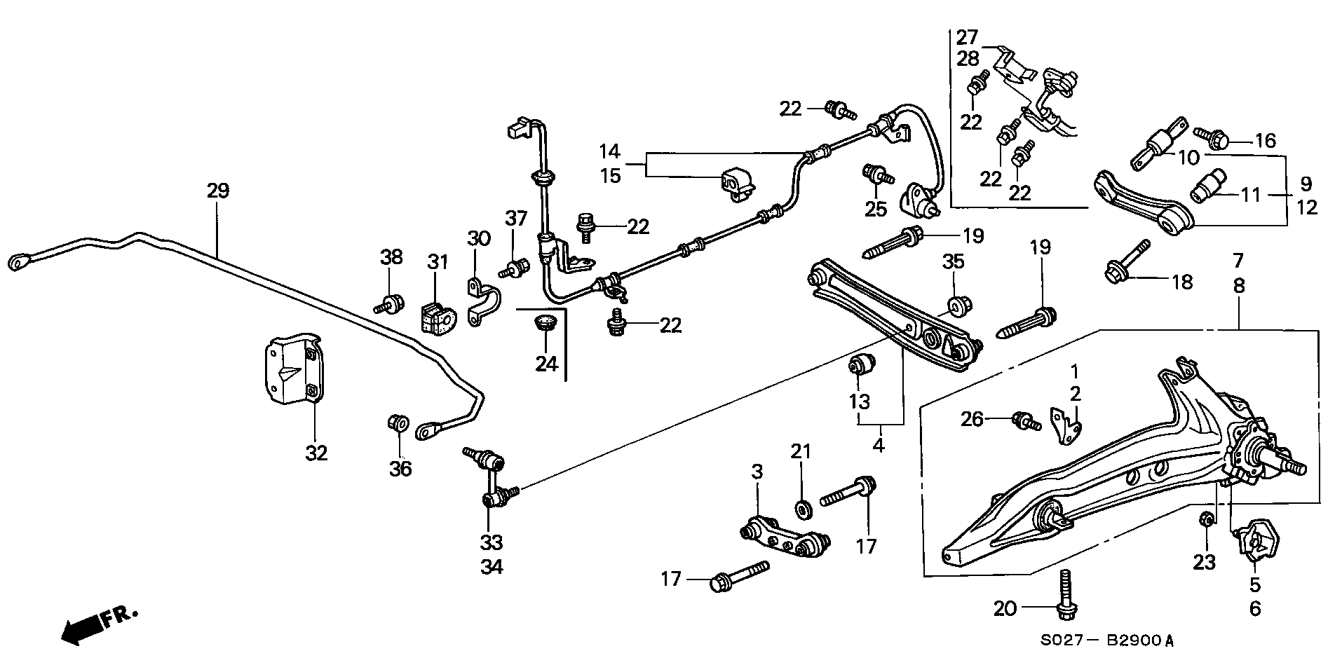 Honda 52395-SR0-A01 - Сайлентблок, рычаг подвески колеса parts5.com