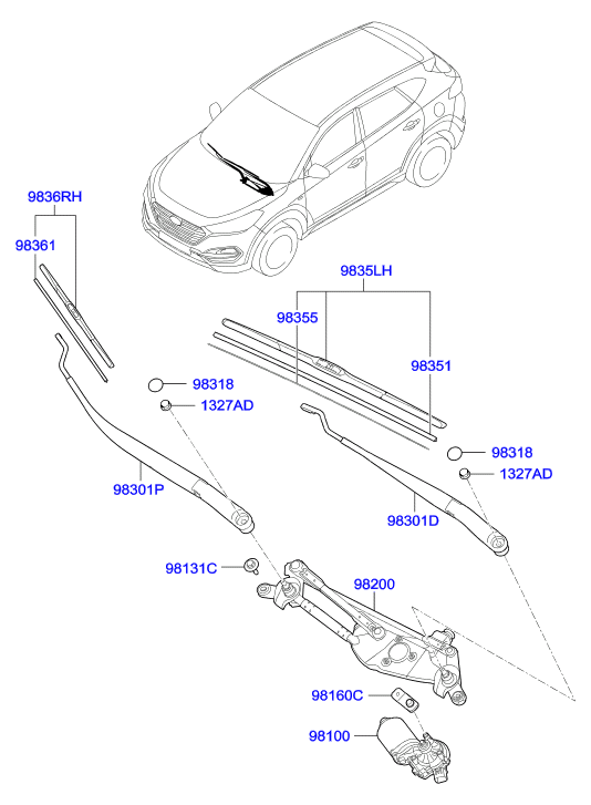 Hyundai 98361-1R100 - Wiper Blade parts5.com