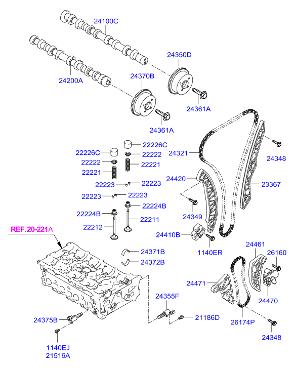 Hyundai 24420-25002 - Комплект цепи привода распредвала parts5.com