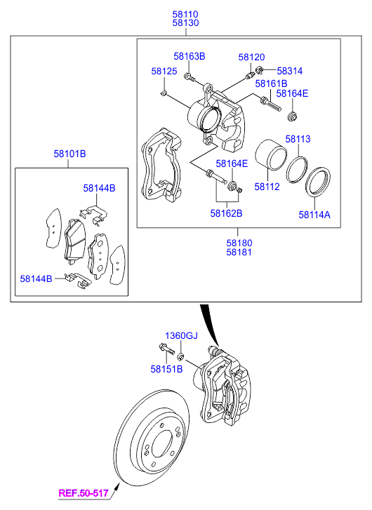 Hyundai 58101-A6A00 - Тормозные колодки, дисковые, комплект parts5.com