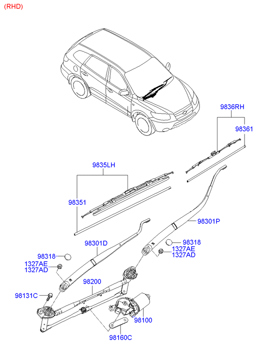 Hyundai 983502B010 - Щетка стеклоочистителя parts5.com