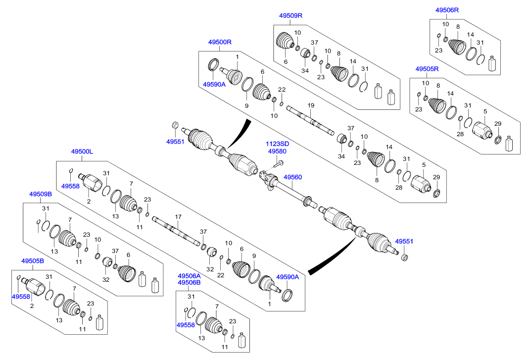 KIA 49500-2W600 - Шарнирный комплект, ШРУС, приводной вал parts5.com