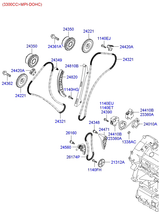 Hyundai 24321-25000 - Комплект цепи привода распредвала parts5.com