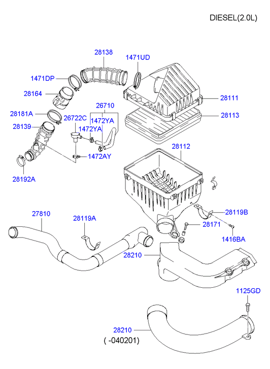 Hyundai 28164-27000 - Датчик потока, массы воздуха parts5.com