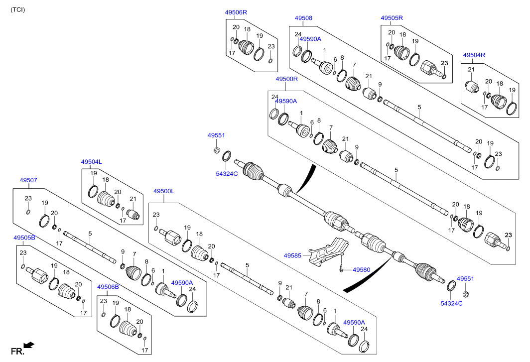 Hyundai 49500-1R010 - Шарнирный комплект, ШРУС, приводной вал parts5.com