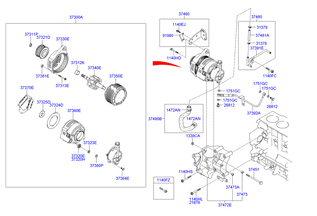 Hyundai 3730027013 - Генератор parts5.com