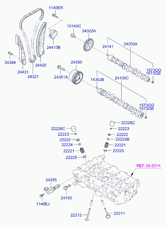 Hyundai 24410-25001 - Комплект цепи привода распредвала parts5.com