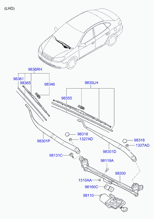 Hyundai 983502H050 - Щетка стеклоочистителя parts5.com