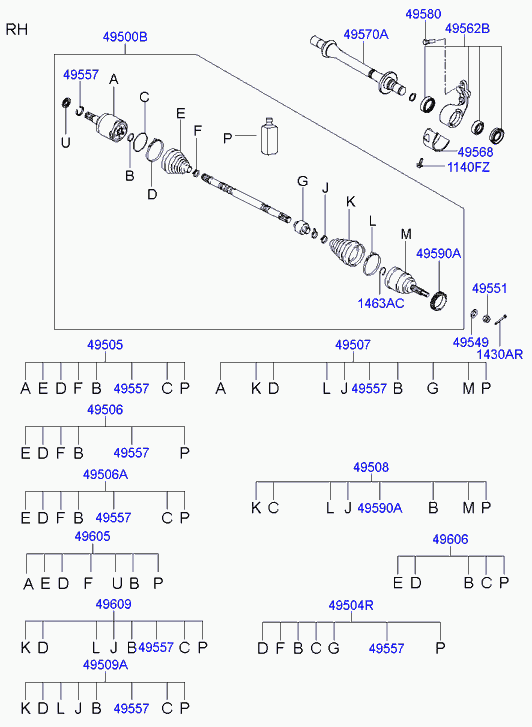 Hyundai 49507-2EJ00 - Шарнирный комплект, ШРУС, приводной вал parts5.com