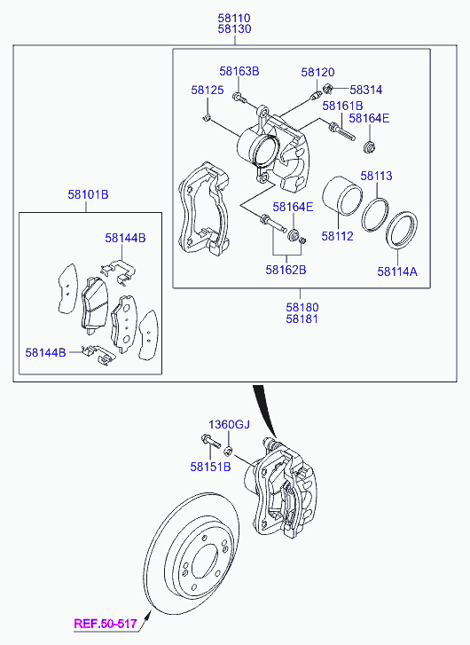 KIA 58101A6A01 - Тормозные колодки, дисковые, комплект parts5.com