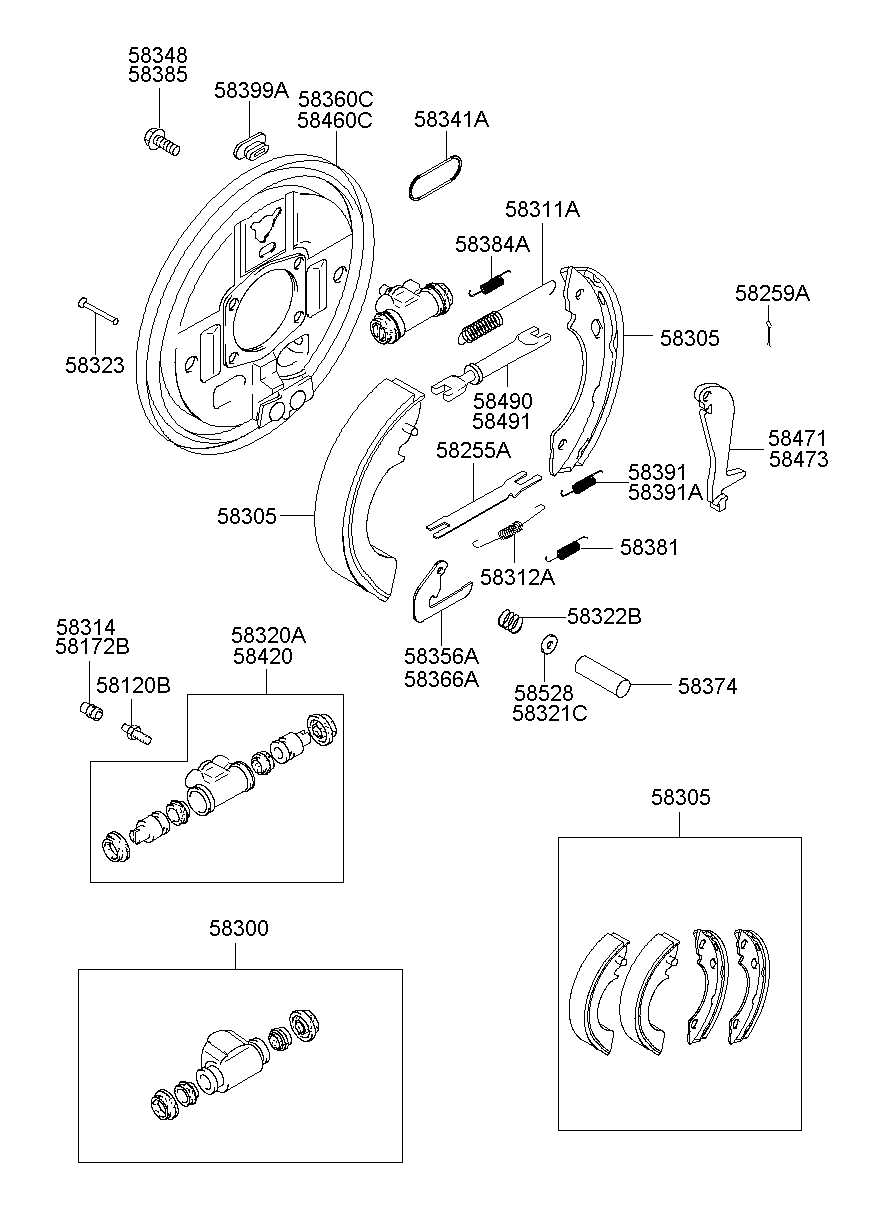 Hyundai 58305-4AA10 - Комплект тормозных колодок, барабанные parts5.com