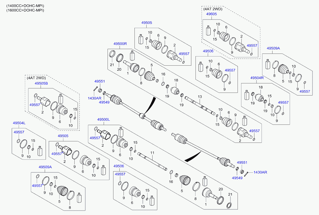 Hyundai 49500-1C362 - Шарнирный комплект, ШРУС, приводной вал parts5.com