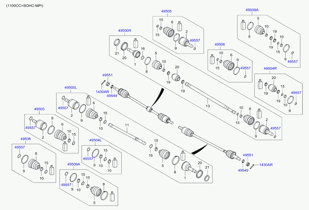 Hyundai 495001C352 - Шарнирный комплект, ШРУС, приводной вал parts5.com