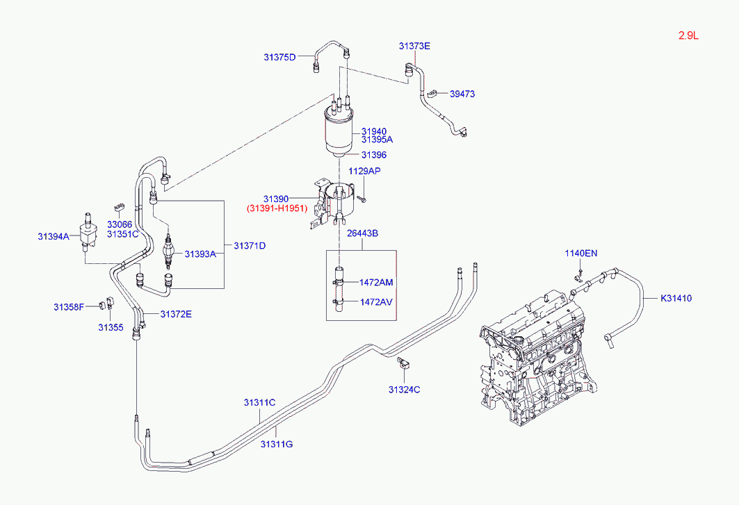 Hyundai 31395H1950 - Топливный фильтр parts5.com