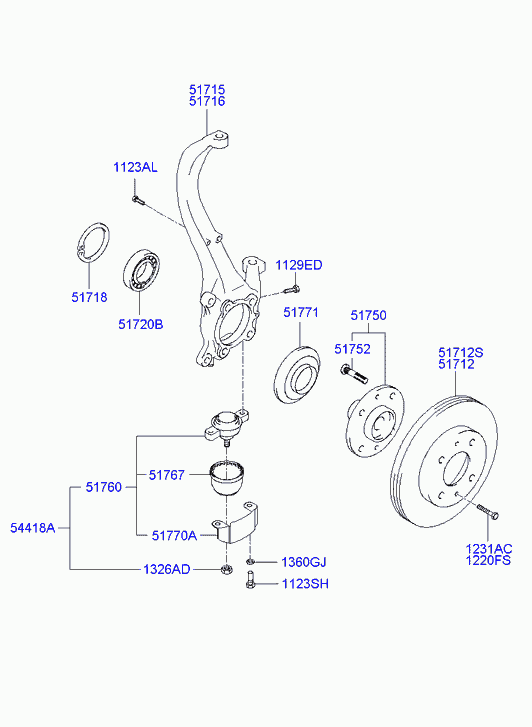 Hyundai 51761-38A00 - Шаровая опора, несущий / направляющий шарнир parts5.com