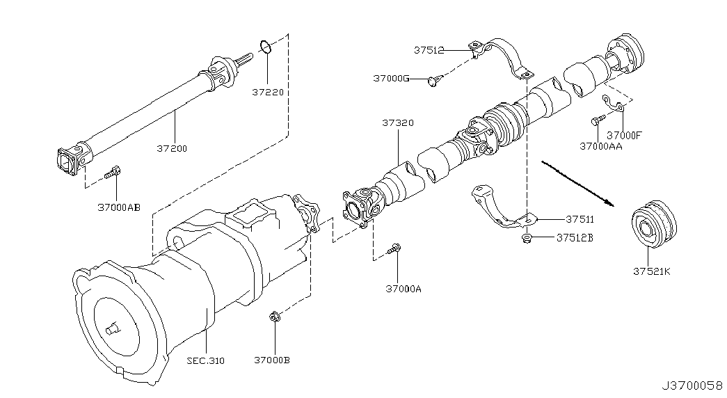 NISSAN 37521-7P026 - Подвеска, карданный вал parts5.com