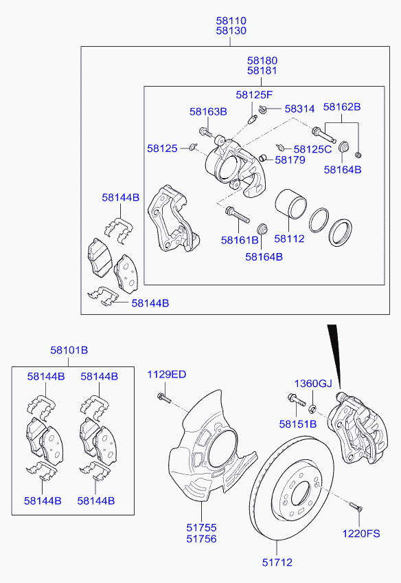 KIA 58101-3QA50 - Тормозные колодки, дисковые, комплект parts5.com