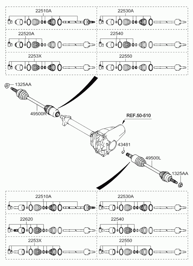 Hyundai 495923E110 - Шарнирный комплект, ШРУС, приводной вал parts5.com