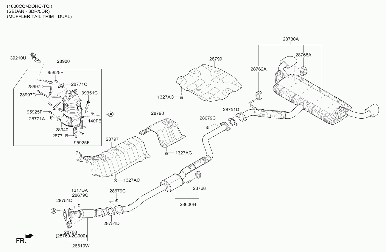 KIA 287603B000 - Кронштейн, втулка, система выпуска ОГ parts5.com